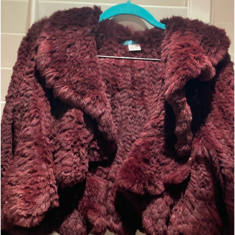 Fabulous rabbit fur knitted short Bolero type jacket (never worn) Merlot color